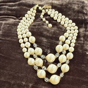 Vintage- Gold Accent Ivory Faux Pearl Multi-Strand Necklace